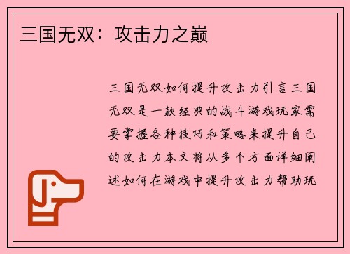 三国无双：攻击力之巅